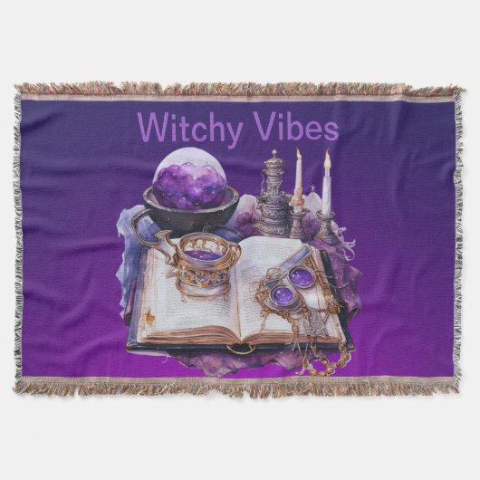 神秘的パープルクリスタルとタロットインスパイアデザイン スローブランケット (正面)