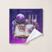 神秘的パープルクリスタルとタロットインスパイアデザイン バスタオルセット (ウォッシュタオル)