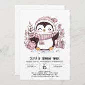 神秘的ペお洒落ンギンデジタル誕生日 招待状 (正面/裏面)