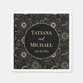 神秘的モダンな天の黒い金ゴールド結婚 スタンダードカクテルナプキン (正面)