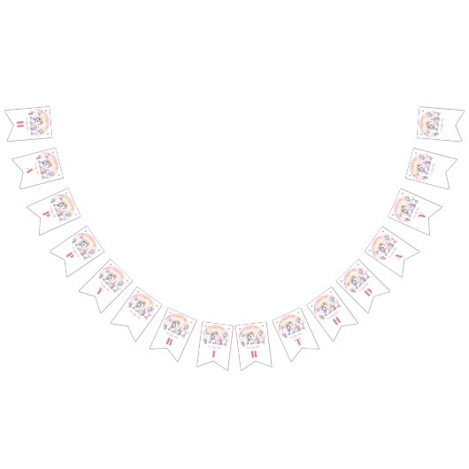 神秘的ユニコーンフローラガール1st誕生日パーティー バンティングフラッグ (全)