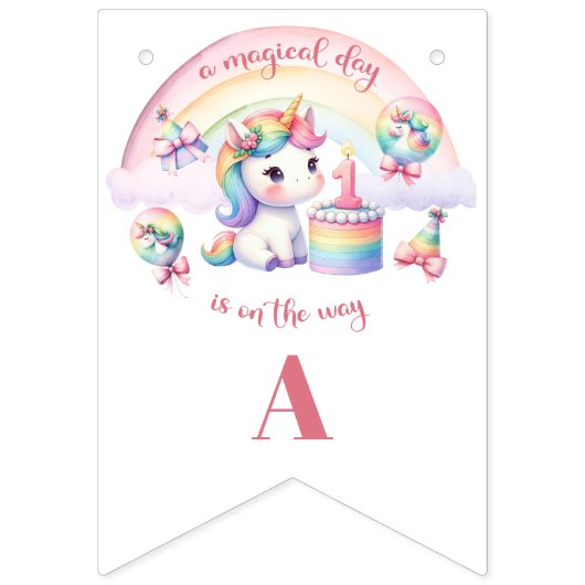 神秘的ユニコーンフローラガール1st誕生日パーティー バンティングフラッグ (第2の旗)