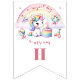 神秘的ユニコーンフローラガール1st誕生日パーティー バンティングフラッグ