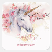 神秘的ユニコーンフローラガール4th誕生日パーティー スクエアシール (正面)
