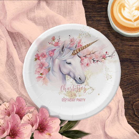 神秘的ユニコーンフローラガール5thバースデーパーティー ペーパープレート