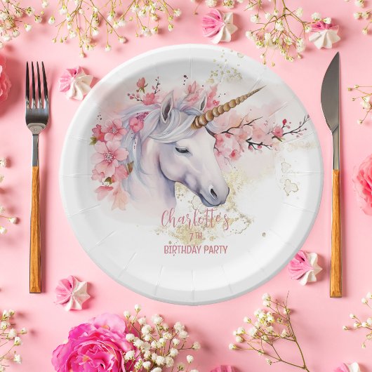 神秘的ユニコーンフローラガール7thバースデーパーティー ペーパープレート