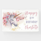 神秘的ユニコーン |ピンクのフローラガールの誕生日 横断幕 (横)