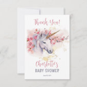 神秘的ユニコーン |ピンクのフローラガールベビーシャワー サンキューカード (正面)
