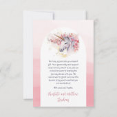 神秘的ユニコーン |ピンクのフローラガールベビーシャワー サンキューカード (裏面)