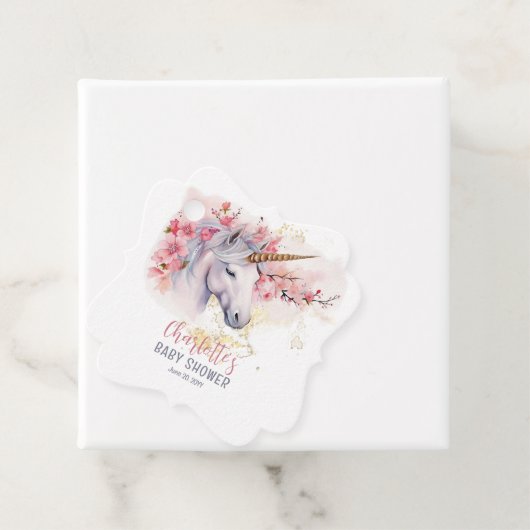 神秘的ユニコーン |ピンクのフローラガールベビーシャワー フェイバータグ (インサイチュ)