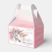 神秘的ユニコーン |ピンクのフローラガールベビーシャワー フェイバーボックス (裏面サイド)
