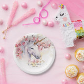 神秘的ユニコーン |ピンクのフローラガールベビーシャワー ペーパープレート (パーティー)