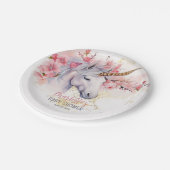 神秘的ユニコーン |ピンクのフローラガールベビーシャワー ペーパープレート (アングル)