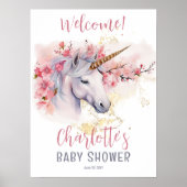 神秘的ユニコーン |ピンクのフローラガールベビーシャワー ポスター (正面)