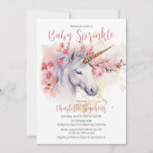 神秘的ユニコーン |ピンクフローラガールベビー散布 招待状 (正面)