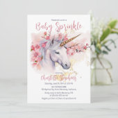 神秘的ユニコーン |ピンクフローラガールベビー散布 招待状 (スタンド正面)