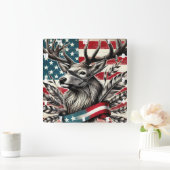 神秘的威厳のあるな鹿の旗の羽 スクエア壁時計 (ホーム)