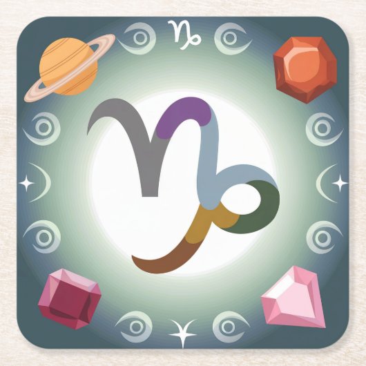 神秘的山羊座〔占星術の〕十二宮図コースターセット スクエアペーパーコースター (正面)