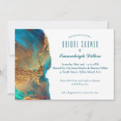 神秘的抽象芸術ティール(緑がかった色)コーラル金ゴールドブライダルシャワー 招待状 (正面)