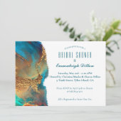 神秘的抽象芸術ティール(緑がかった色)コーラル金ゴールドブライダルシャワー 招待状 (スタンド正面)