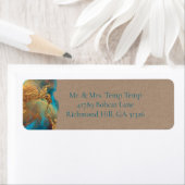 神秘的抽象芸術ティール(緑がかった色)コーラル金ゴールド差出人住所 ラベル (インサイチュ)