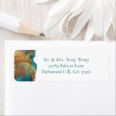 神秘的抽象芸術ティール(緑がかった色)コーラル金ゴールド差出人住所 ラベル (インサイチュ)