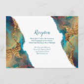 神秘的抽象芸術ティール(緑がかった色)コーラル金ゴールド披露宴 エンクロージャーカード (正面)