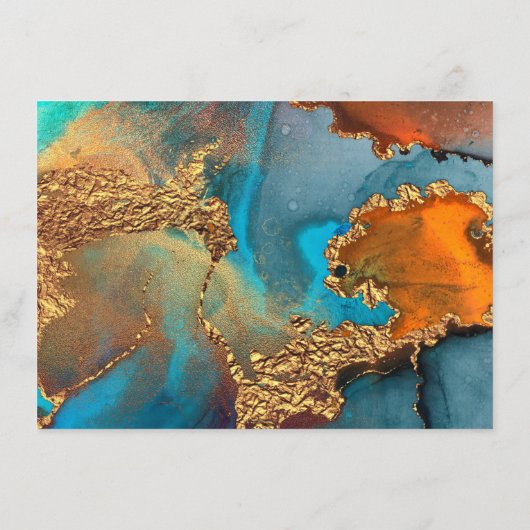 神秘的抽象芸術ティール（緑がかった色）コーラル金ゴールド披露宴 エンクロージャーカード (裏面)