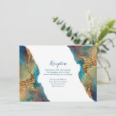 神秘的抽象芸術ティール(緑がかった色)コーラル金ゴールド披露宴 エンクロージャーカード (スタンド正面)