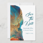 神秘的抽象芸術ティール(緑がかった色)コーラル金ゴールド セーブザデート (正面)