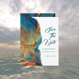 神秘的抽象芸術ティール（緑がかった色）コーラル金ゴールド セーブザデート