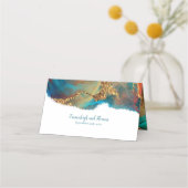 神秘的抽象芸術ティール（緑がかった色）コーラル金ゴールド プレイスカード (裏面)