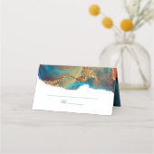 神秘的抽象芸術ティール（緑がかった色）コーラル金ゴールド プレイスカード (正面)