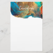 神秘的抽象芸術ティール（緑がかった色）コーラル金ゴールド 便箋 (正面)