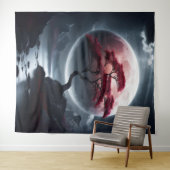 神秘的日本のスタイルピンクツリー タペストリー (インサイチュ(横))