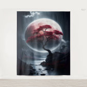 神秘的日本のスタイルピンクツリー タペストリー (正面)