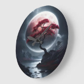 神秘的日本のスタイルピンクツリー ラージ壁時計 (傾斜)