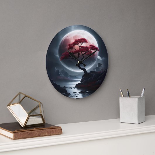 神秘的日本のスタイルピンクツリー ラージ壁時計 (オフィス)
