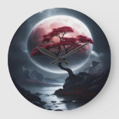 神秘的日本のスタイルピンクツリー ラージ壁時計 (正面)