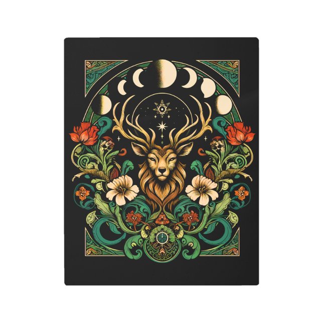 神秘的異教のなスタッグとムーン相 メタルプリント (正面)