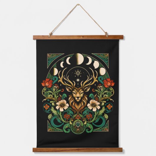 神秘的異教のなスタッグとムーン相 吊り下げ型タペストリー (正面)