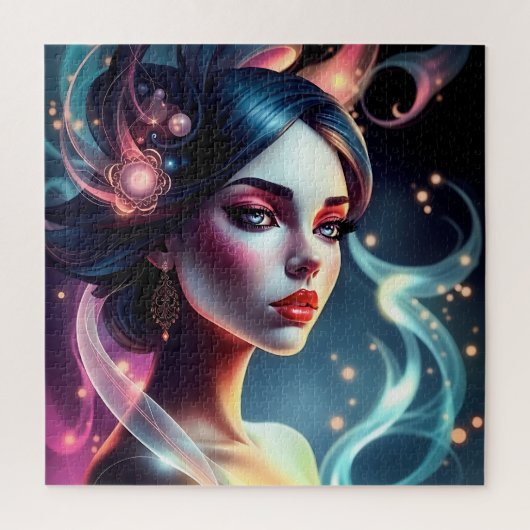 神秘的白熱［赤熱］光を放つな女性ポートレートジグソーパズル ジグソーパズル (縦)