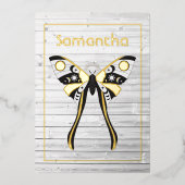 神秘的素朴な天の金ゴールドと銀の蛾 箔招待状 (正面)