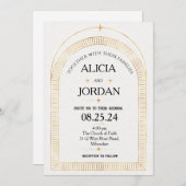 神秘的金ゴールド天文学結婚式招待状 招待状 (正面/裏面)