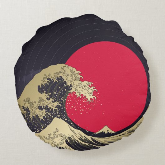 『神素晴らし奈川の波』 波日本のi北斎 ラウンドクッション (裏面)