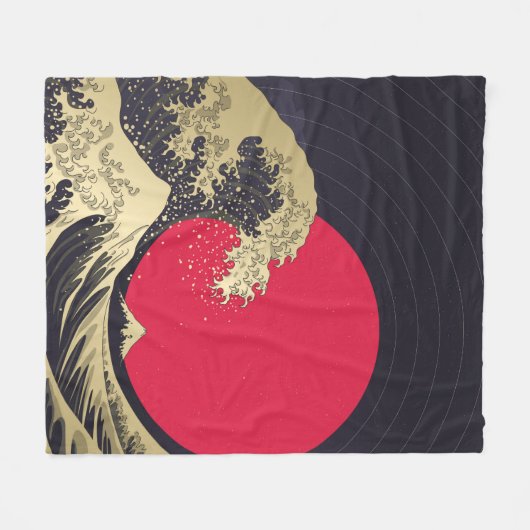 「神素晴らし川の波」。北斎日本の波i フリースブランケット (正面(横))