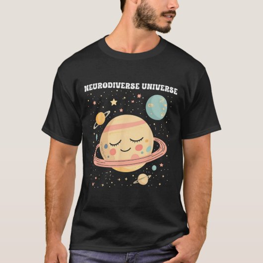 神経多様おもしろい宇宙スパード先生自閉症Aw Tシャツ (正面)