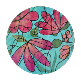 神経春の花水彩画 カッティングボード