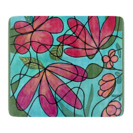 神経春の花水彩画 カッティングボード