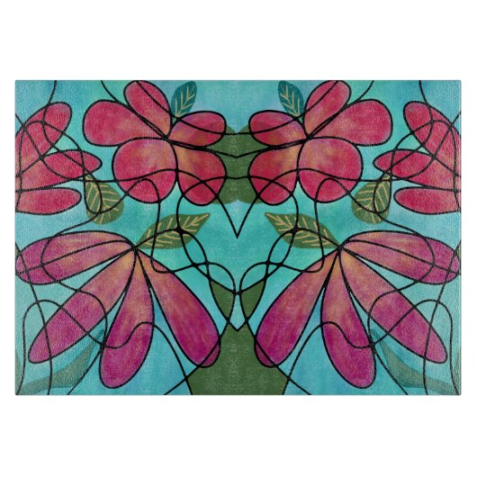 神経春の花水彩画 カッティングボード (正面)